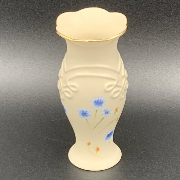 Lenox Other - Lenox Bud Vase Holder Floral Ivory Gold Trim Blue Spring Flowers 5" Tall
